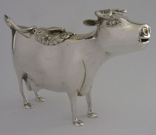 Rare Solid Silver Cow Creamer Cream Jug Hanau C1900 Antique 142g Mint