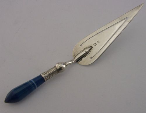 Sterling Silver and Blue Agate Bookmark Page Marker Antique 1907