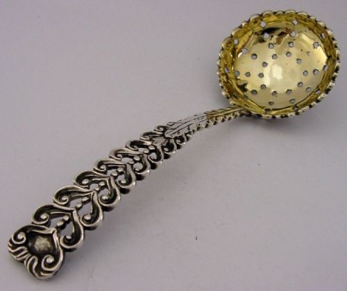 Stunning Rare Victorian Cast Sterling Silver Sugar Sifter Spoon 1854 Antique