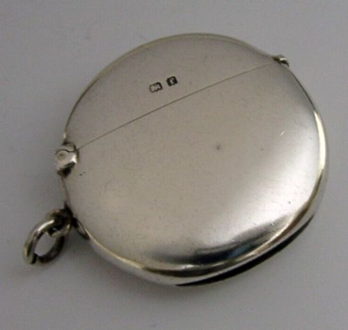 Beautiful English Solid Sterling Silver Round Vesta Case 1905 Antique Edwardian