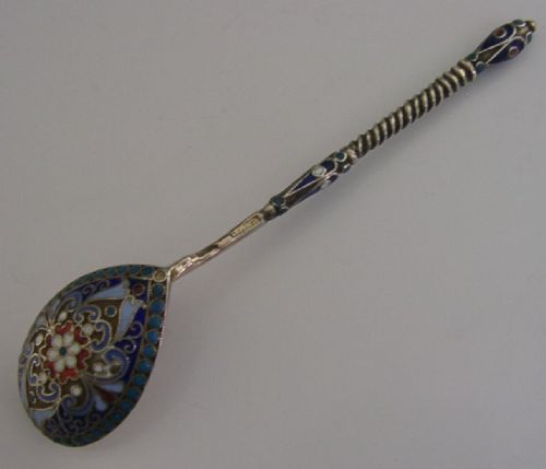 Beautiful Russian 84 Solid Silver Enamel Spoon C1880 Antique