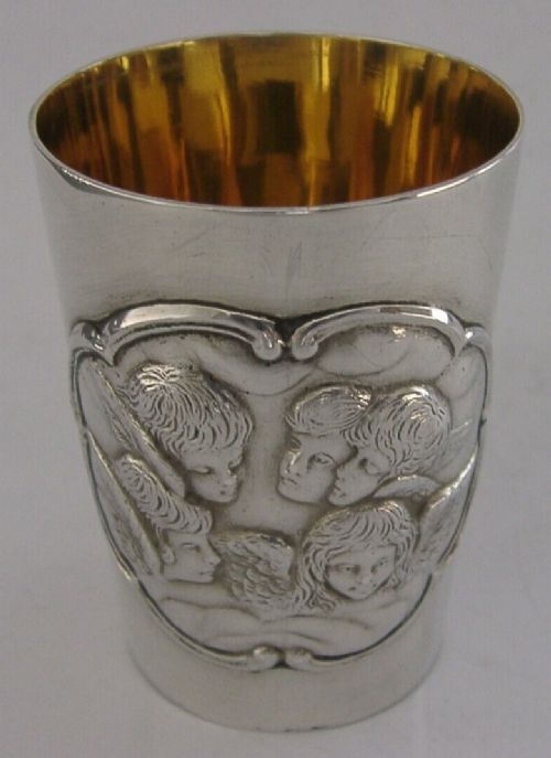 BEAUTIFUL ENGLISH STERLING SILVER REYNOLDS ANGELS BEAKER CUP 1900 ANTIQUE MINT