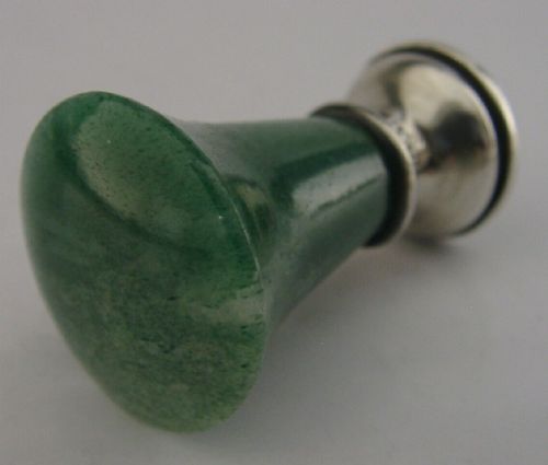 Rare English Sterling Silver Green Agate Desk Wax Seal 1913 Antique