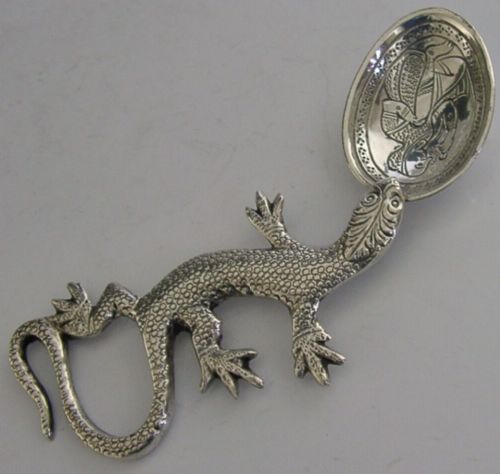 Beautiful Indian Solid Silver Lizard Caddy Offering Spoon C1900 Antique