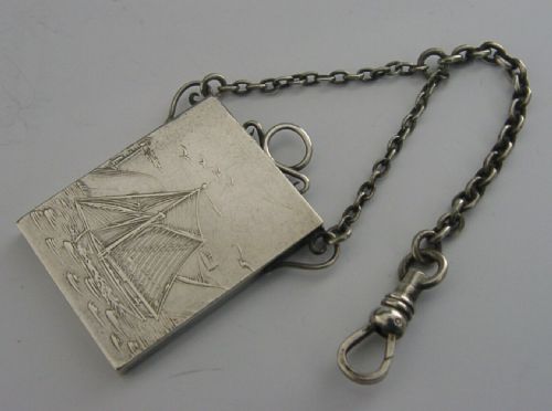 Rare American Solid Sterling Silver Yachting Stamp Case Holder 1900 Sailing