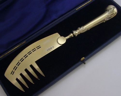 Very Rare Victorian Sterling Silver Gilt Melon Server Slice 1901 Antique Cased