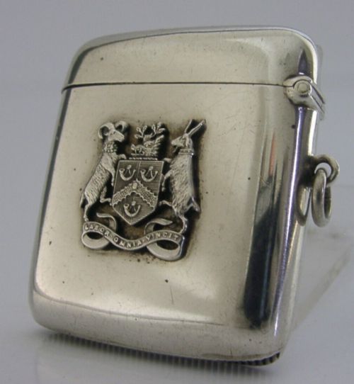 Rare English Sterling Silver Bradford City Vesta Case Holder 1909 Antique