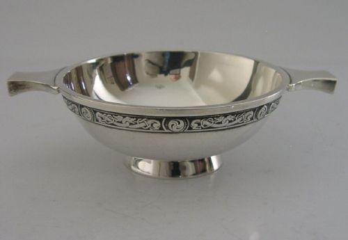 Scottish Solid Sterling Silver Celtic Whisky Quaich Cup 1968 Arts & Crafts