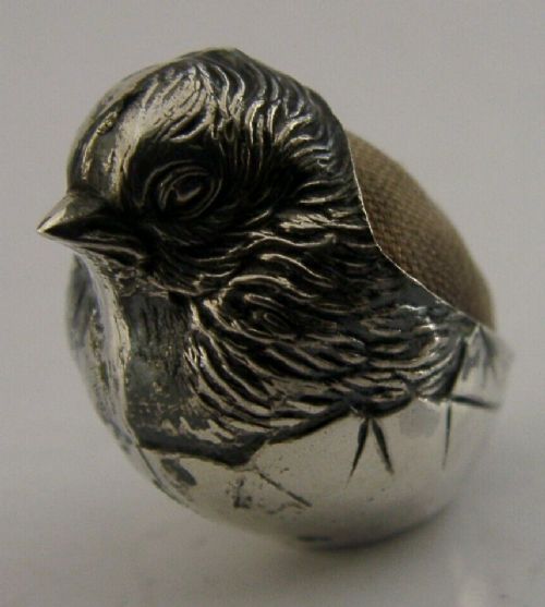 Antique Sampson Mordan Sterling Silver Chick Pin Cushion 1909 Needlework Sewing
