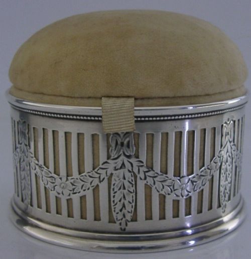 Beautiful Rare English Antique Sterling Silver Pin Cushion Jewellery Box 1899