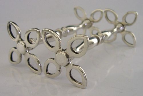 Pair of Art Nouveau Flower English Antique Solid Sterling Silver Cutlery Rests 1905
