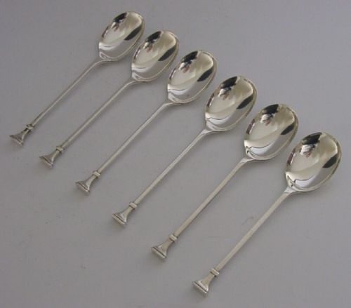 Six English Antique Sterling Silver Art Deco Spoons 1924 Mint 56g
