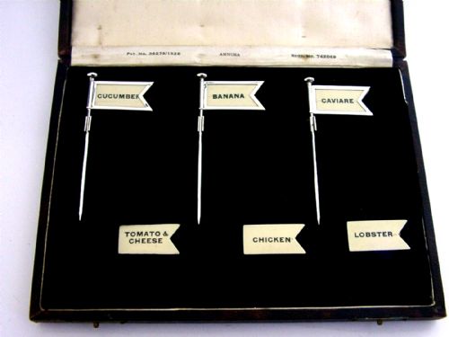Very Rare Antique Set of Solid Sterling Silver Sandwich Markers 1912 Cased