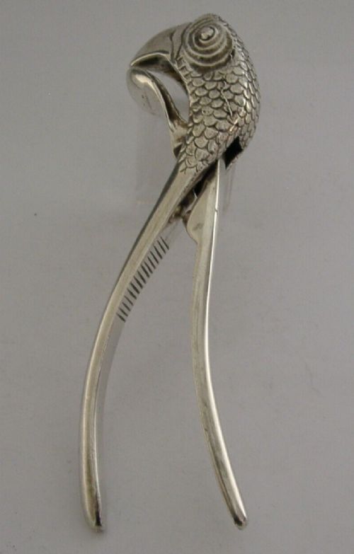 Rare Novelty Silver Plated Parrot Bird Nut Crackers C1920 Antique 192g