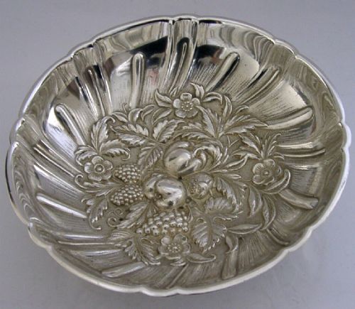 American Solid Sterling Silver Embossed Bowl C1900 Antique Samuel Kirk 106g