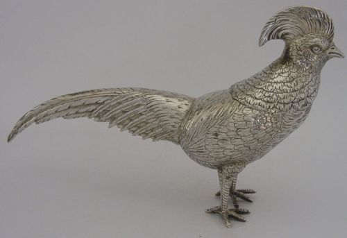 Rare Large French Solid Silver Pheasant Bird Pounce Pot Desk Antique C1890 8+Inc