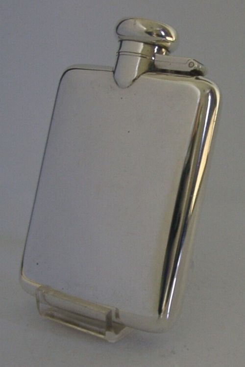 MINT ENGLISH ANTIQUE STERLING SILVER SPIRIT HIP FLASK 1923 HUNTING SHOOTING 88g