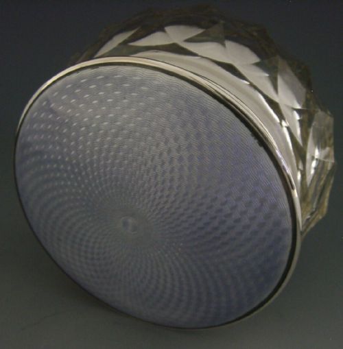 Sterling Silver Purple Enamel Glass Dressing Table Box Pot 1931 Art Deco
