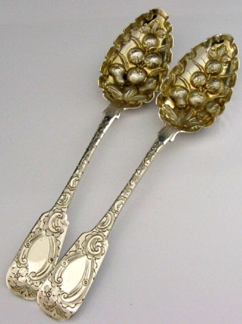 Rare Pair of Irish William IV Sterling Silver Berry Serving Spoons 1835 Antique 126g