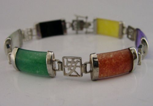 Beautiful Chinese Export Silver Jade Bracelet C1950 Jewellery