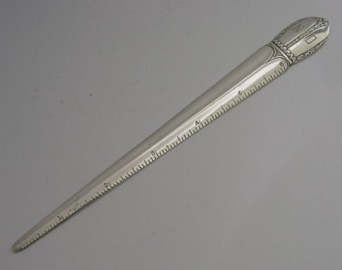 Unusual American Sterling Silver Combination Letter Opener Ruler C1920 Antique