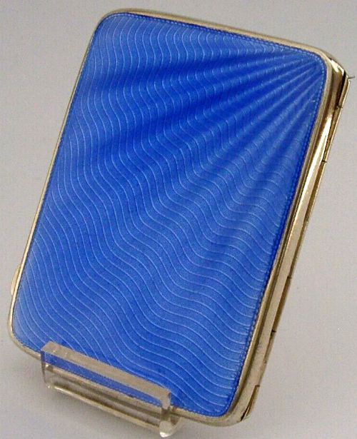 Stunning Sterling Silver Blue Enamel Cigarette Cheroot Case 1933 Antique