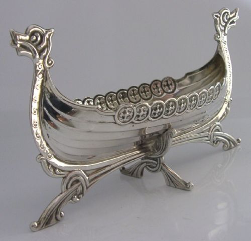 Rare 6 Inch Norwegian Solid Silver Viking Boat Dish Dragestil C1940 Antique 84g