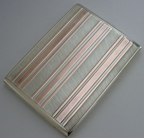 Rare Polish Solid Silver Rose Gold Cigarette Case C1940 Art Deco 148g