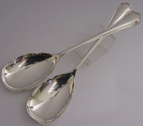 Art Nouveau English Solid Sterling Silver Serving Spoons 1913 Antique 104g