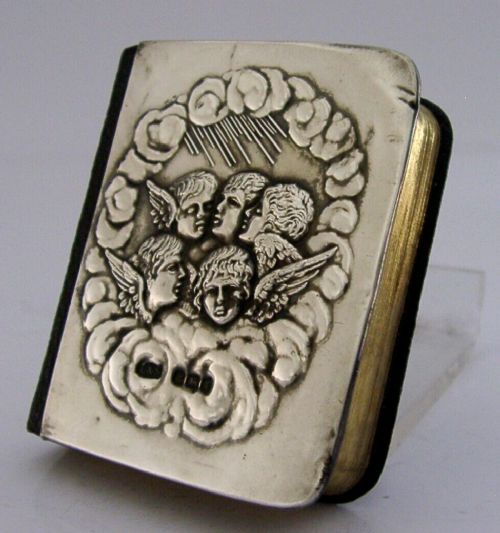 Pretty English Sterling Silver Cherub Angels Prayer Book 1906 Antique Religious