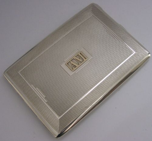 Art Deco Sterling Silver & Gold Engine Turned Cigarette Case 1933 Antique 158g