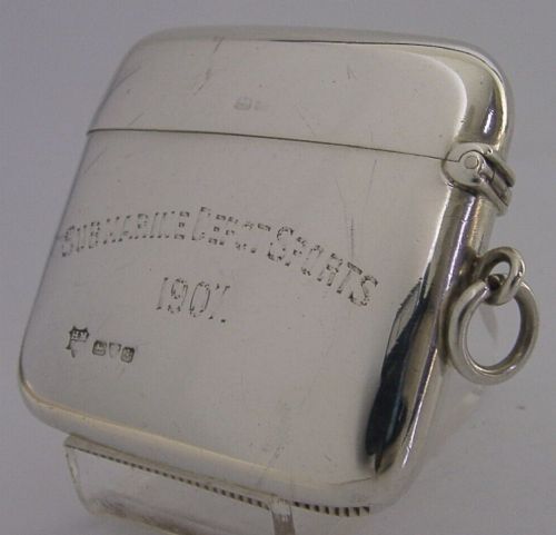 RARE LARGE 58g STERLING SILVER SUBMARINE DEPOT VESTA CASE 1901 CHESTER MILITARY