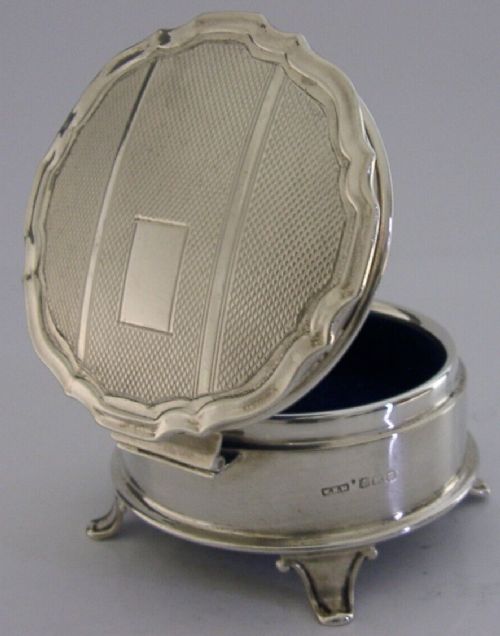 English Antique Sterling Silver Jewelry Jewellery Box 1969 Art Deco Style 76g