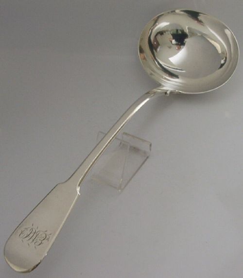 HUGE 256g GEORGIAN SOLID STERLING SILVER SERVING SOUP STEW LADLE 1825 ANTIQUE