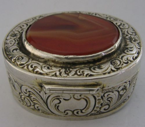 Stunning Solid Silver Orange Agate Snuff Box C1880 Antique 68g