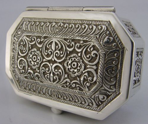 Beautiful Ceylon Indian Solid Silver Table Snuff Box C1940 Antique 58g Mint