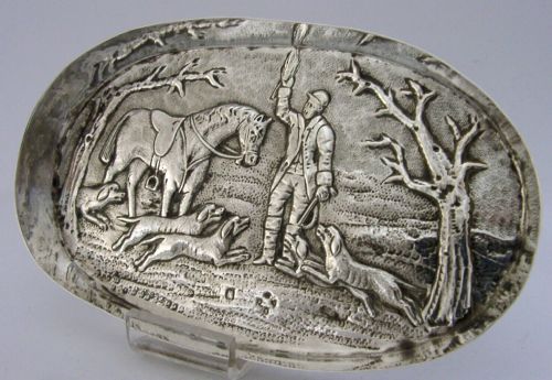 Victorian English Sterling Silver Fox Hunting Scene Dish 1882 Antique