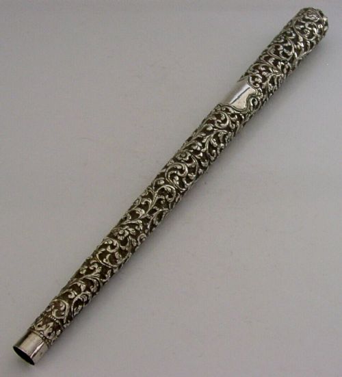 Long 12inch Indian Silver Walking Stick Cane Umbrella Handle C1890 Antique 126g
