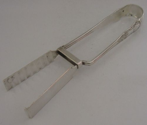 Heavy Kings Sterling Silver Asparagus Sandwich Serving Tongs 1891 Antique 170g