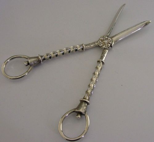 Superb English Sterling Silver Grape Scissors Shears 1910 Antique Heavy 112g