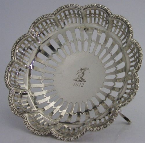 Sterling Silver Ellis or Riby Family Goat Crested Pierced Bowl 1912 Antique 74g