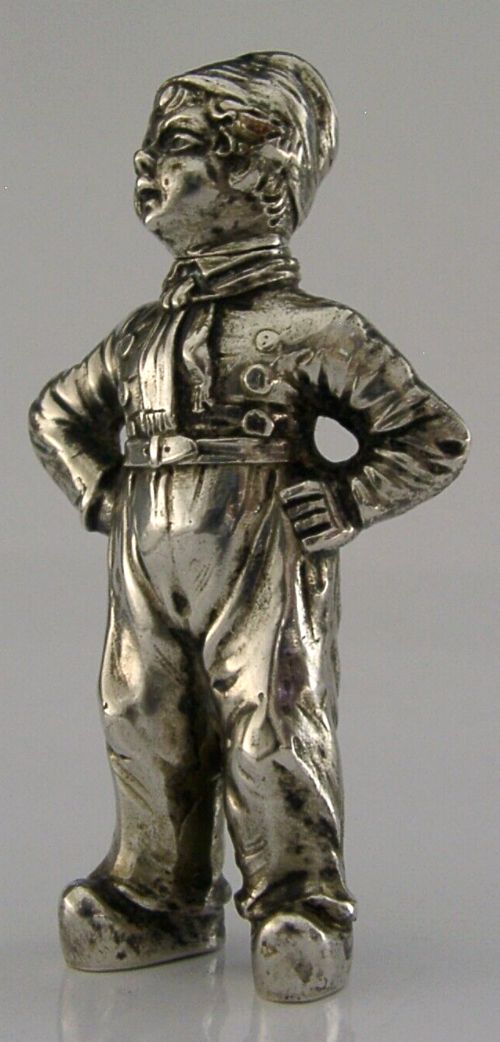 RARE GERMAN HANAU SOLID SILVER DUTCH BOY PEPPER POT c1900 ANTIQUE