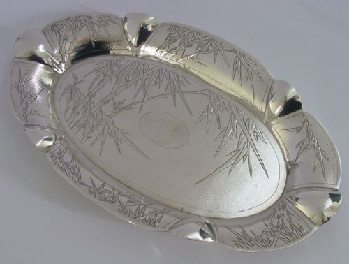 194g Stunning Rare Chinese Export Solid Silver Dish Tray C1920 Antique