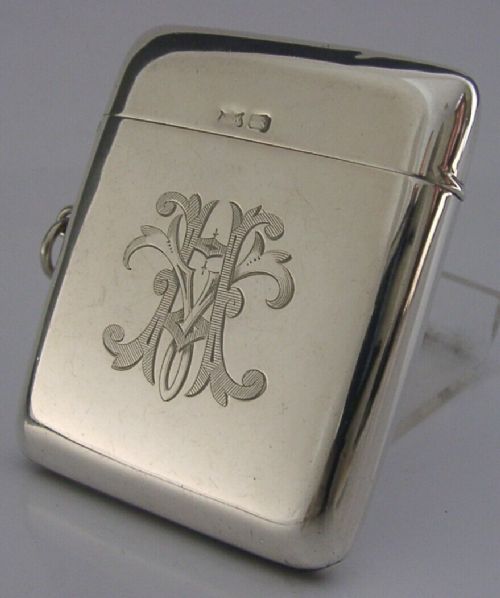 HUGE GOLIATH ENGLISH ANTIQUE STERLING SILVER VESTA MATCH CASE 1910 ANTIQUE 50g
