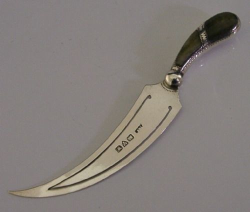 Rare Chester Sterling Silver Connemara Marble Bookmark Page Marker 1922 Antique