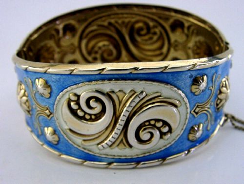 Stunning Norwegian Sterling Silver Enamel Bracelet Bangle C1940-1950