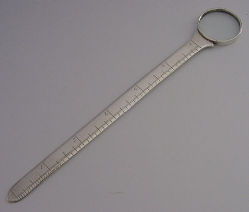 Rare Sterling Silver Combination Letter Opener Magnifying Glass Ruler 1926 Desk