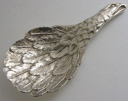 Rare Cast English Solid Sterling Silver Eagle Wing Caddy Spoon 1968