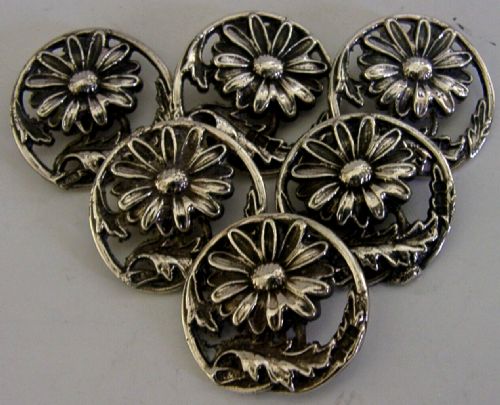 Six Beautiful Art Nouveau Solid Sterling Silver Buttons 1901 Antique 40g