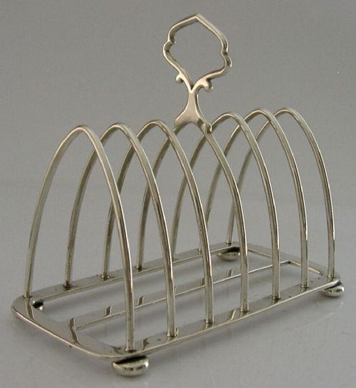 ASPREY 170g ENGLISH STERLING SILVER SIX SLICE TOAST RACK 1935 ANTIQUE GOTHIC